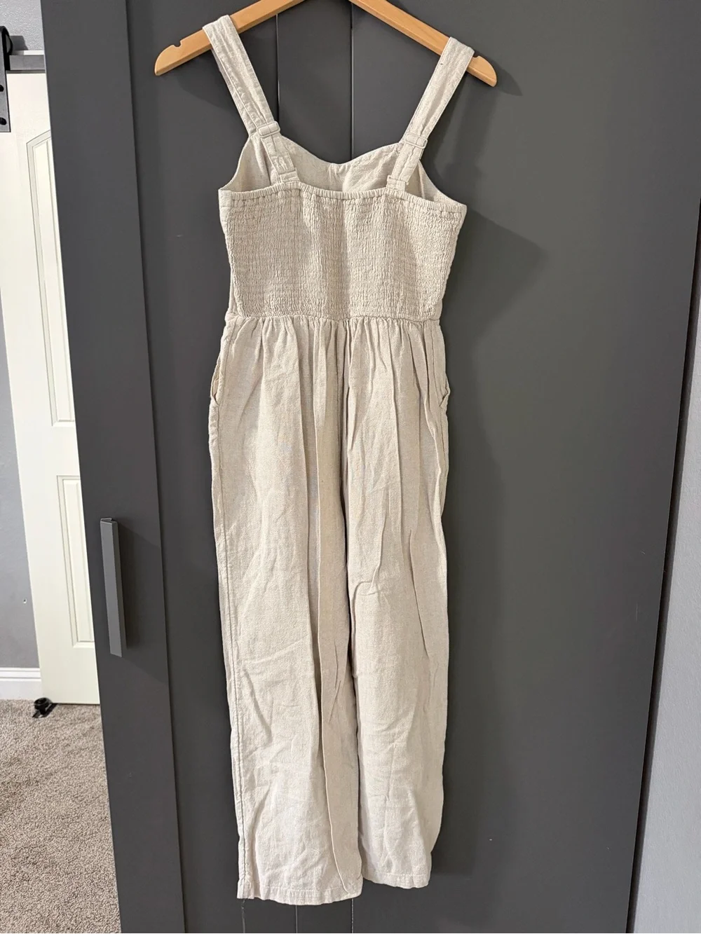 Old Navy Cream Linen Jumpsuit with Wide Straps